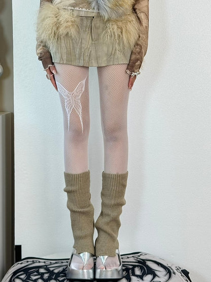 White/Gray/Black Gyaru Fashion Butterfly Pattern Tights