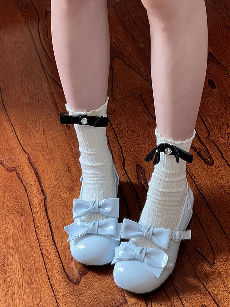 Blue Bow Accents Point Toe Sweet Lolita Block Heels