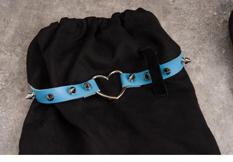 Pins and Studs Decorated Black and Blue Bowknots Gothic Leg Warmers