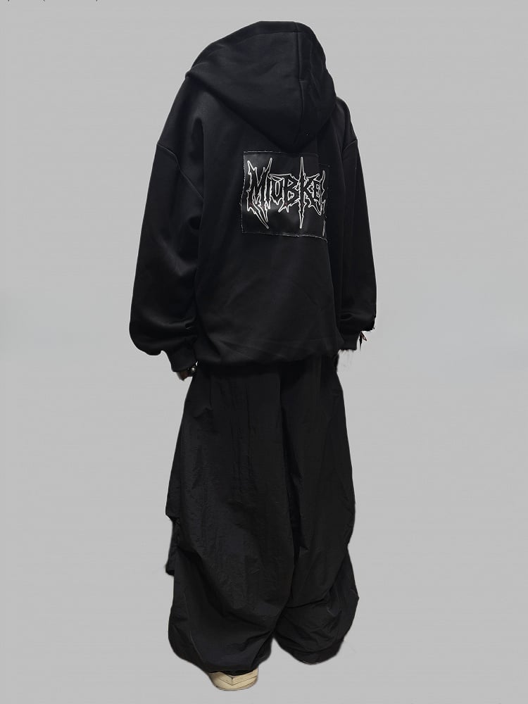 Black Two-way Zip Placket Letter Applique Jacket