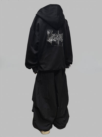 Black Two-way Zip Placket Letter Applique Jacket