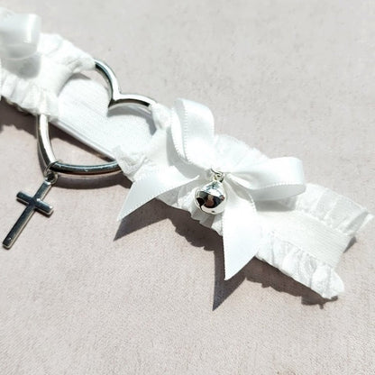 Black/White Punk Cross Charm Bowknot Details Garter