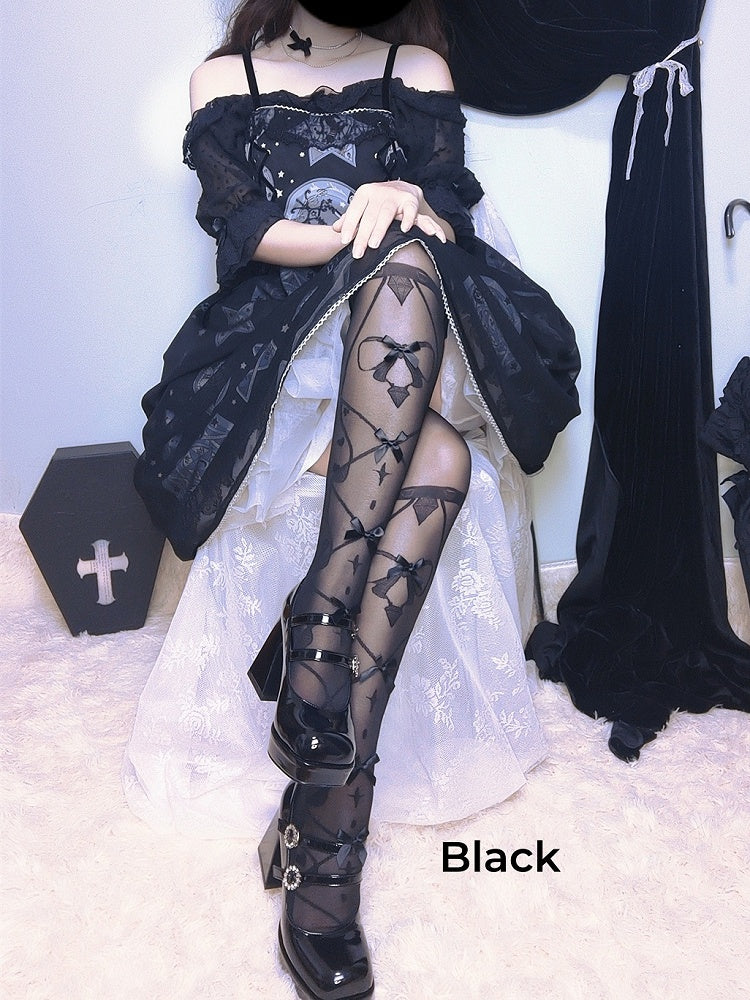 8 Colors Bowknot Details Crisscorss Banded Print Lolita Over Knee Stockings