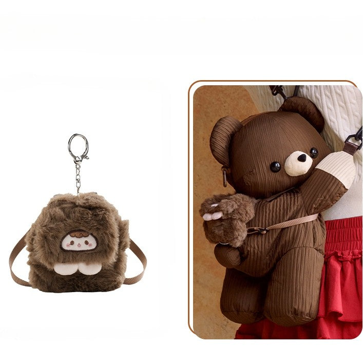 Brown Cute Bear Backpack/Crossbody Bag + Plush Bear Backpack Keychain