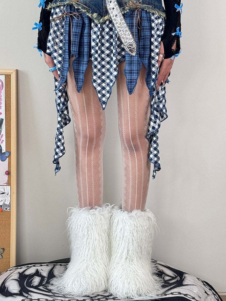 Black/White/Gray/Brown Striped Pattern Tights