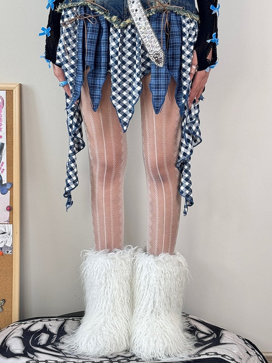 Black/White/Gray/Brown Striped Pattern Tights