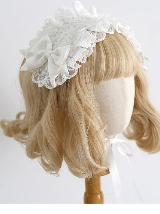 White Bowknot Details Ruffled Hairband