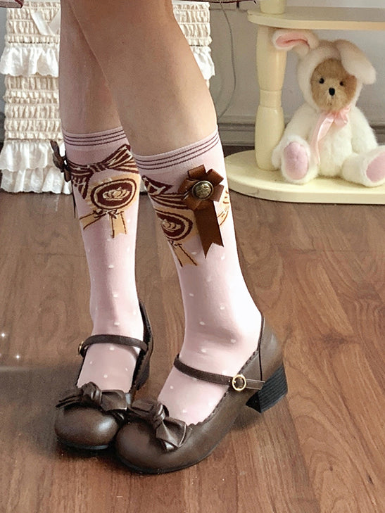 Red/Pink/Green/Beige/Blue JK Calf Socks with Badge