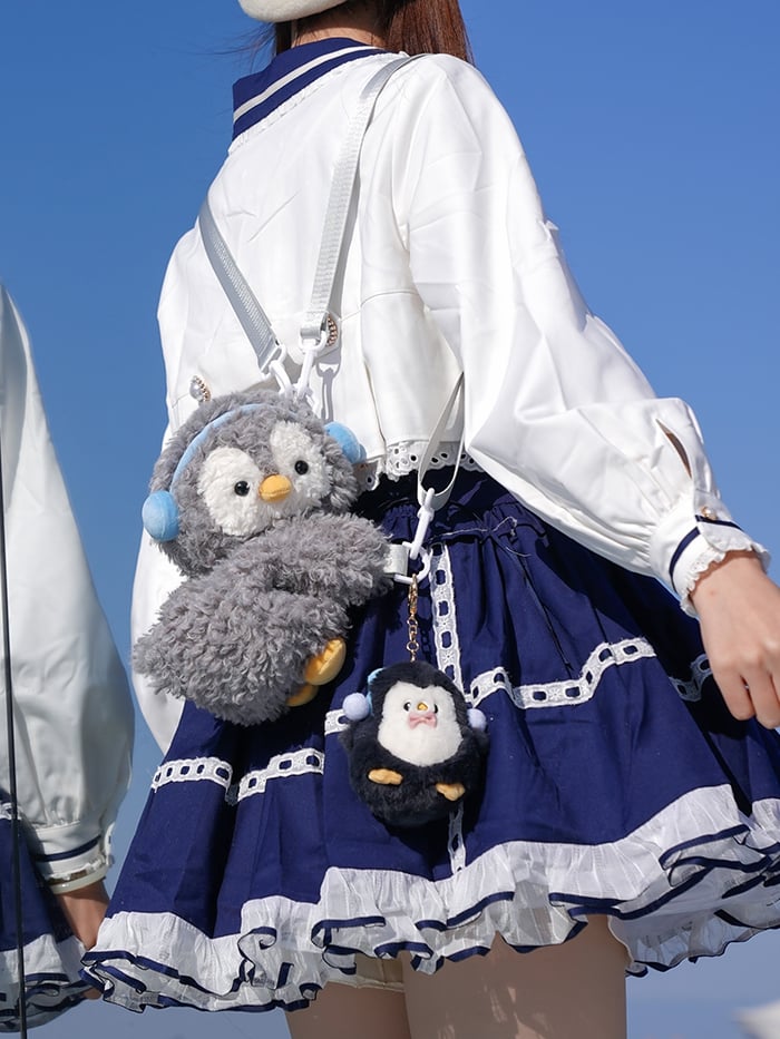 Light Gray Cute Penguin Plush Backpack/Crossbody Bag Middle/Large Size