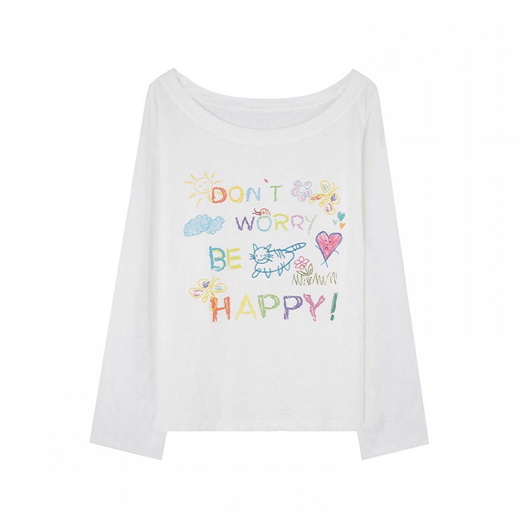 Colorful Letter Print White Asymmetrical Neckline Semi-sheer Coverup