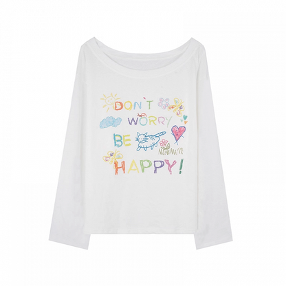 Colorful Letter Print White Asymmetrical Neckline Semi-sheer Coverup