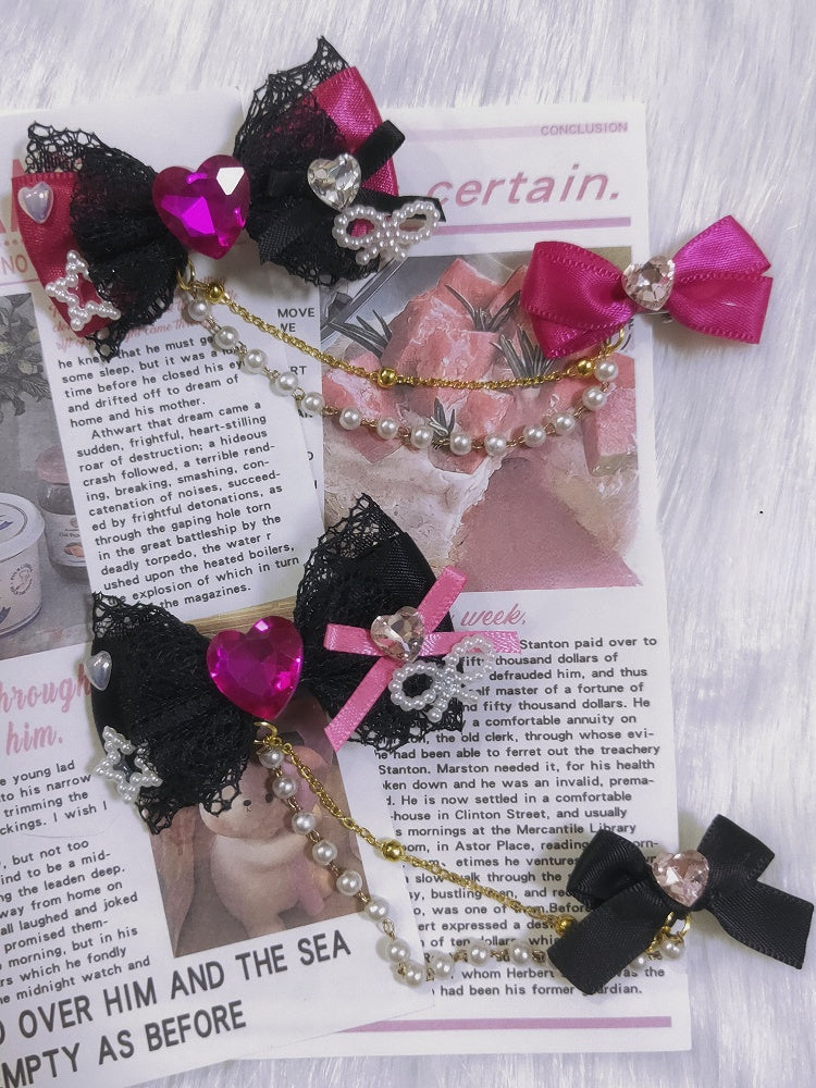 3 Options Two Heart Decorated Bead Chain Bowknot Rings