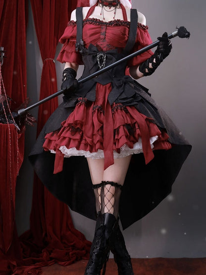 Bunny Theater Jacquard Black Train Corset with Bowknot Straps