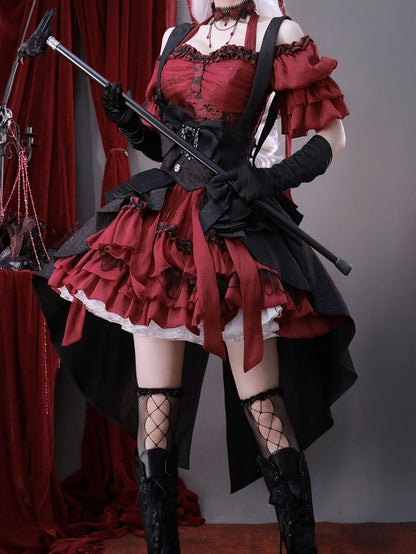 Bunny Theater Jacquard Black Train Corset with Bowknot Straps