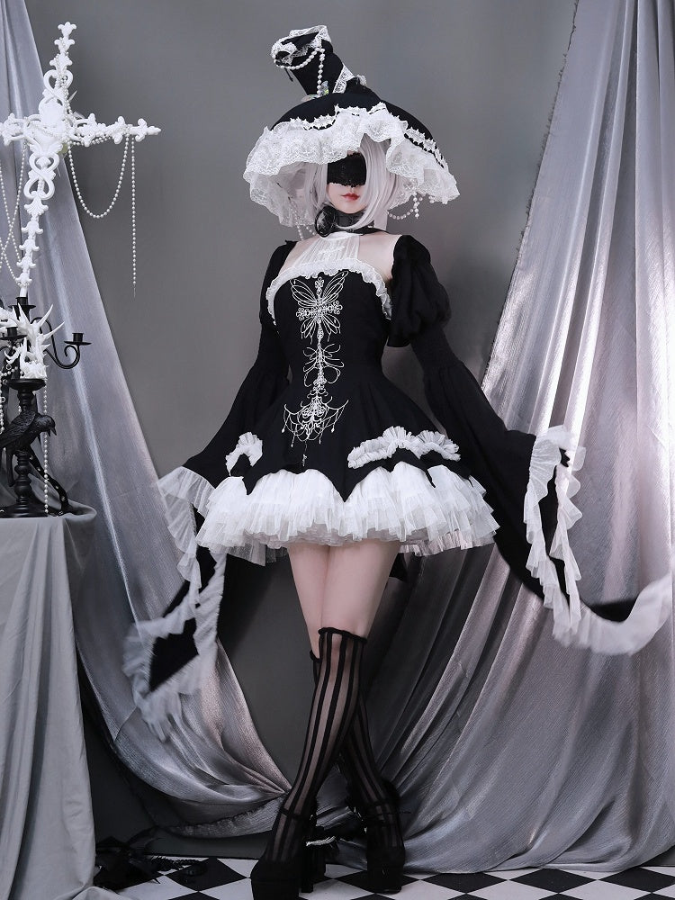 Black Cross Illusion Halter Neck Witch Lolita Backless Dress Gothic JSK Halloween Outfit