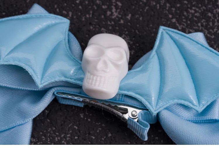 Skulls Bat Wings Cross Charms Blue Bowknot Hairclips