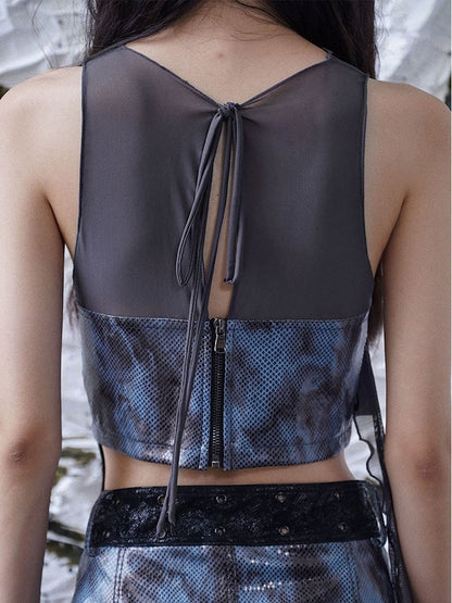 Wasteland Punk Distressed Holes Navy Blue PU Top Tassel Design