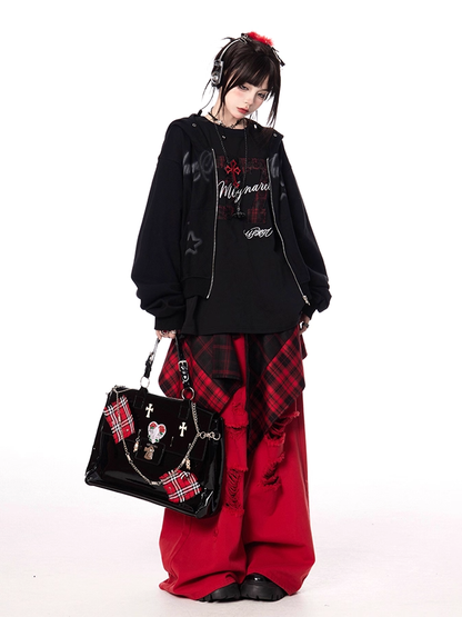 Black Letter and Star Print Zip-up Hoodie for Autumn