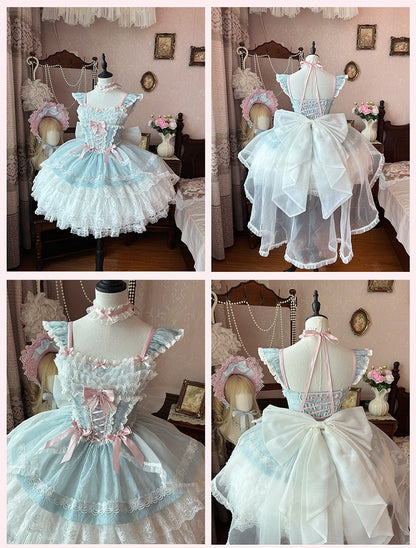 Light Blue Flutter Sleeves Three-layered Tiered Skirt Balletcore Sweet Lolita Jumper Skirt