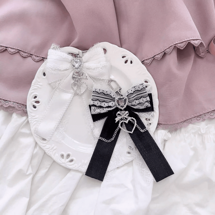 5 Colors Jirai Kei Heart Rhinestone Chains Decorated Bowknot Charm