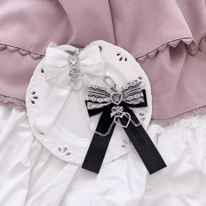 5 Colors Jirai Kei Heart Rhinestone Chains Decorated Bowknot Charm