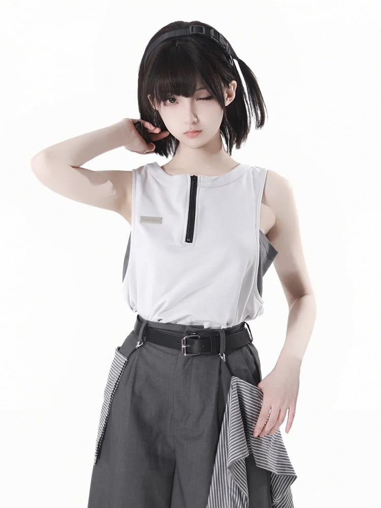 Apricot Zipper Neckline Techwear Tank Top