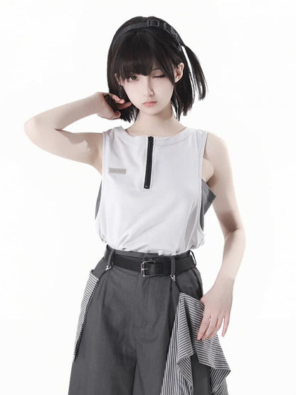 Apricot Zipper Neckline Techwear Tank Top