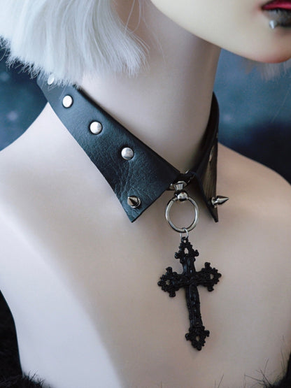 Black Gothic Cross Pendant Studs Design Buckle Choker