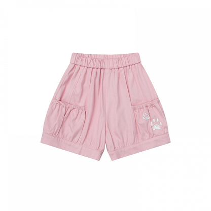 Kitty Paw Embroidery Pink/Blue/Black Elastic Waist Shorts