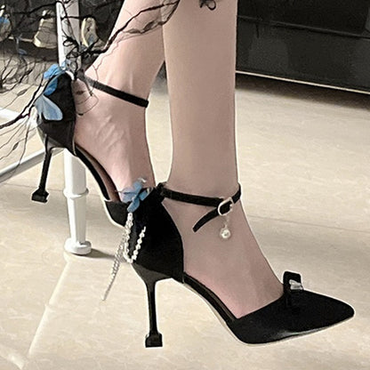 Black Butterfly and Bowknot Tassel 5CM/8CM Hime Lolita Heels
