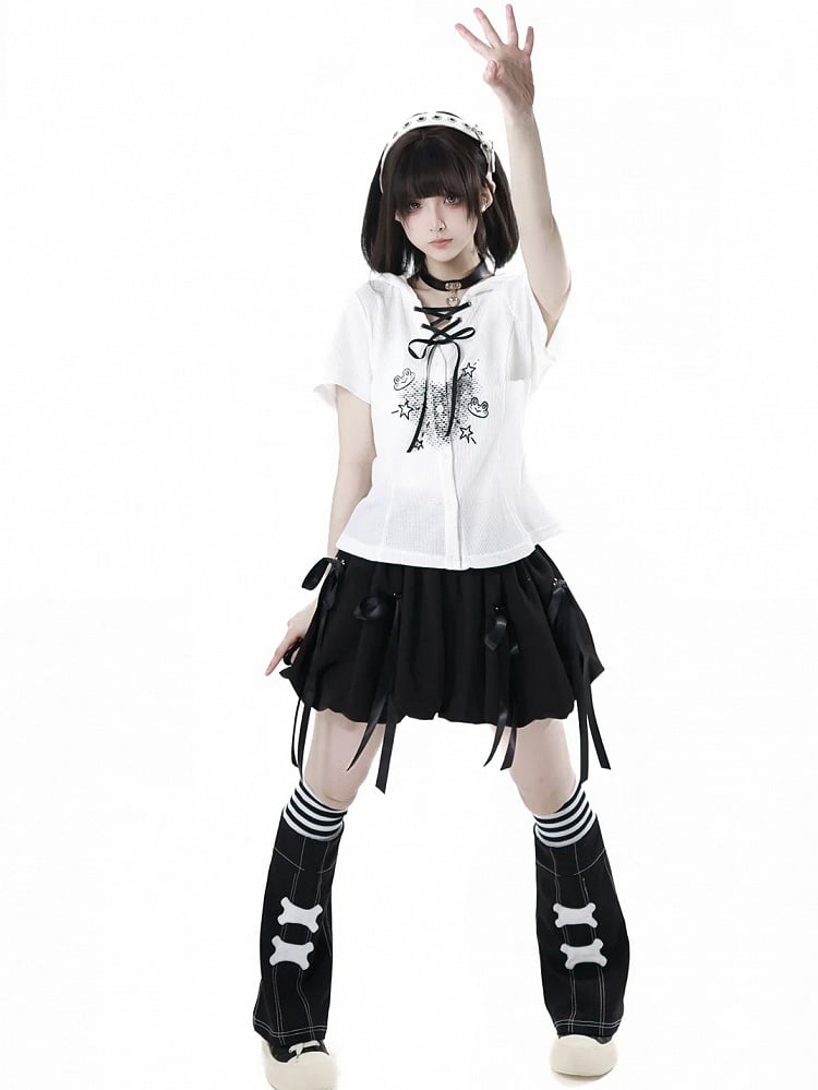 Elastic Cuffs Bone Appliques Black Leg Warmers