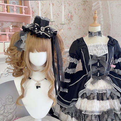 Beads and Bowknots Black and Gray Gothic Mini Hat