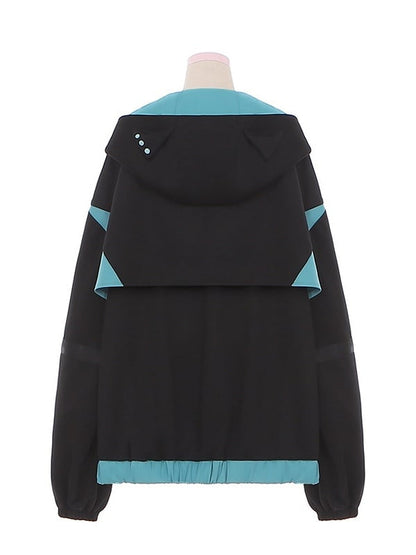 Black and Blue Futuristic Techwear Cyberpunk Hooded Jacket