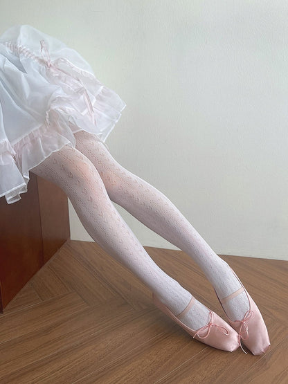 White Heart Pattern Hollow-out Lolita Tights