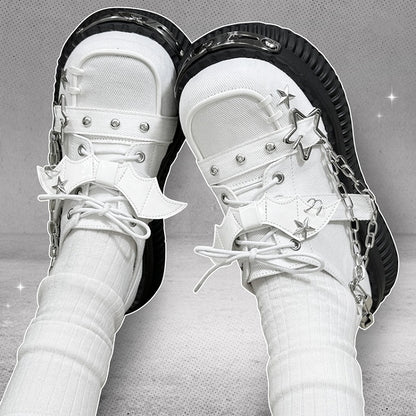 Star-shaped Studs and Chains Gothic White Bat Wings Platforms Punk Shoes