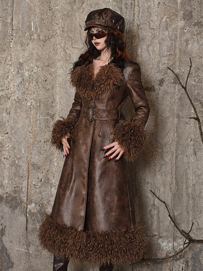 Brown Vintage Mailard Winter Padded Coat PU Leather Fabric