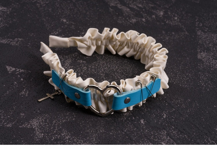 Heart Design Blue and White Cross Charm Ruffled KC with Pins