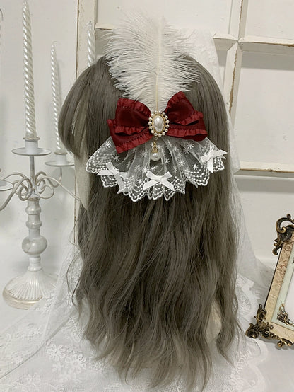 4 Colors Bowknot Details Gothic Elegant Feather Hairclip