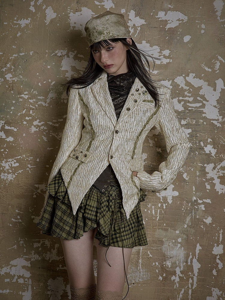 Single Back Vent White Textured Blazer