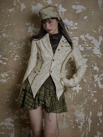 Single Back Vent White Textured Blazer