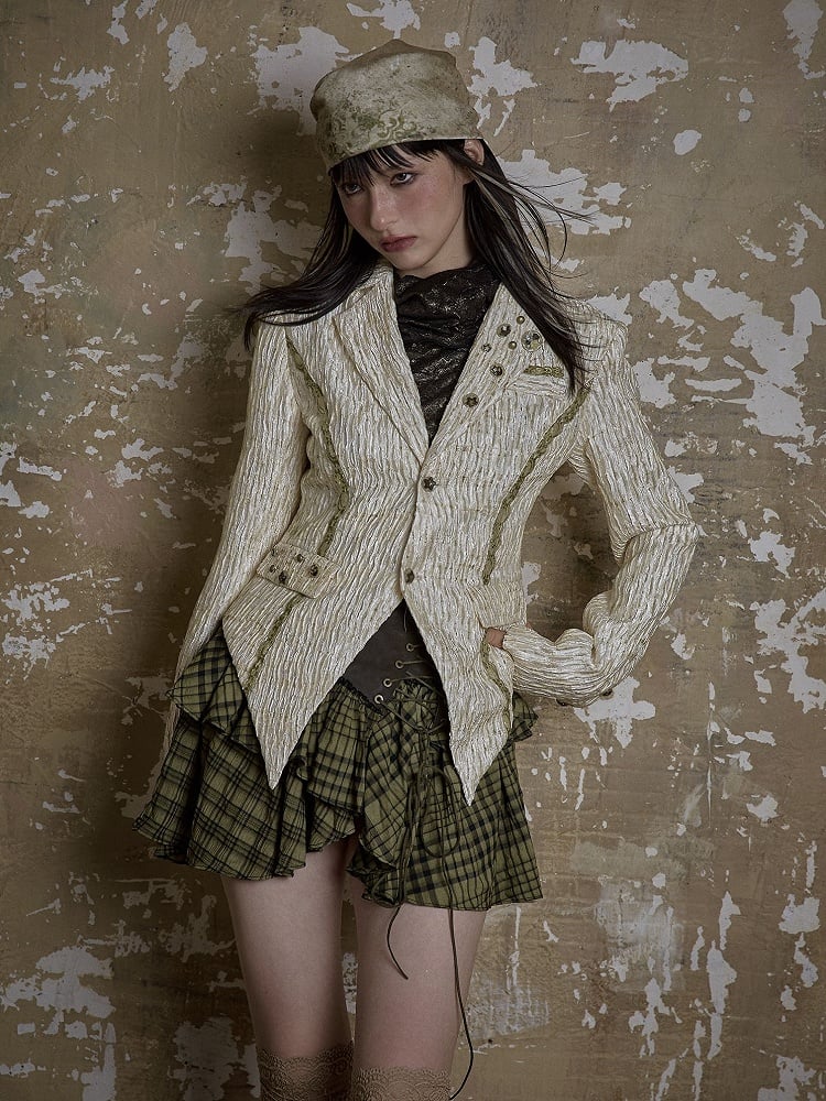 Single Back Vent White Textured Blazer