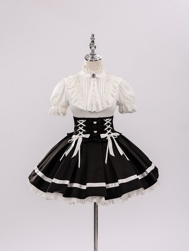 Black High Waist Jirai Kei Landmine Style Skirt