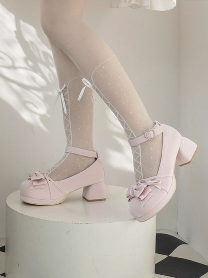 Bow at Top Pink Round Toe Sweet Mary Janes Ankle Strap