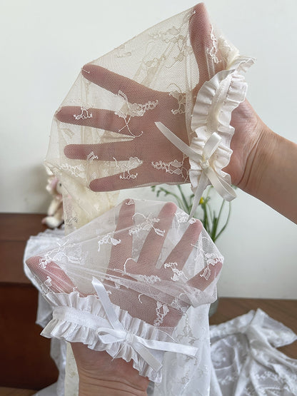 White/Black/Beige Rosette Lace Over-Knee Stockings