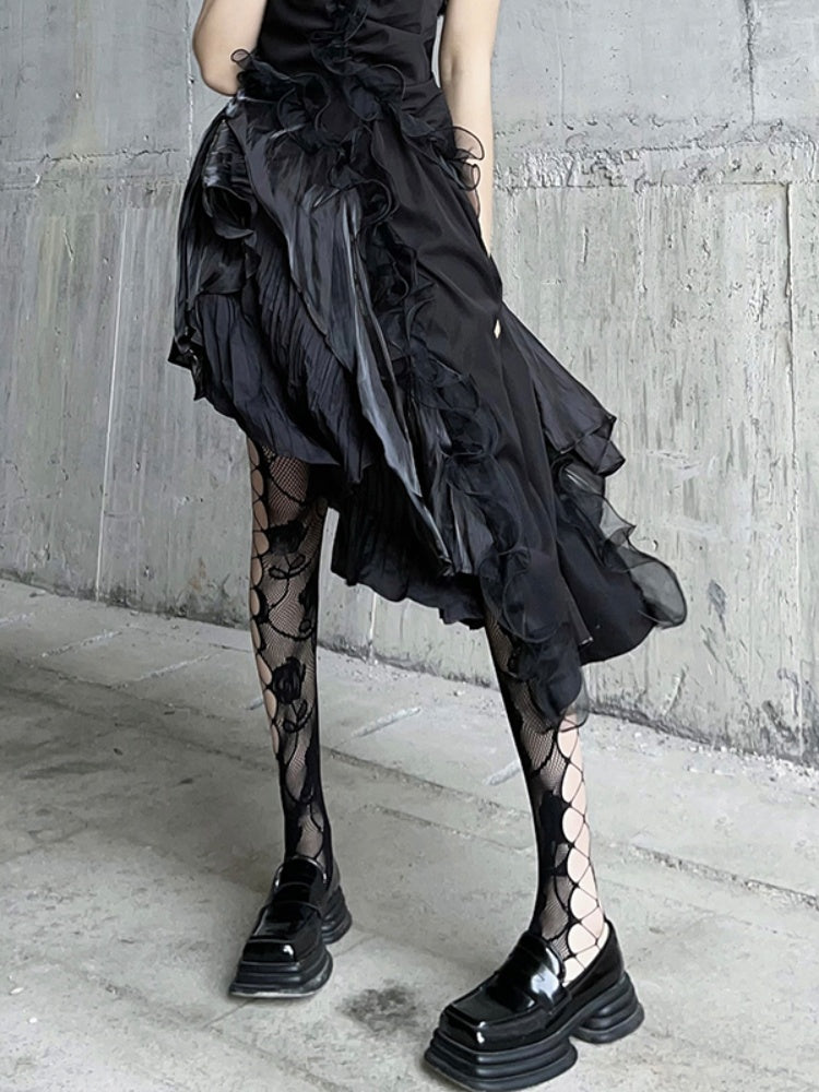 Gothic Black Rosette  Fishnet Tights