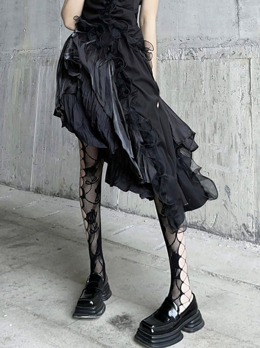 Gothic Black Rosette  Fishnet Tights