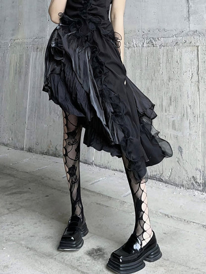 Gothic Black Rosette  Fishnet Tights