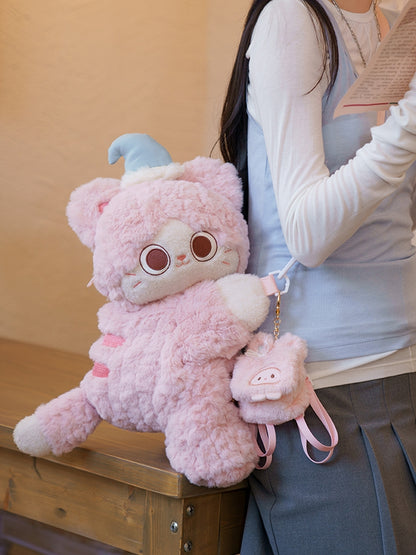 Pink Cute Plush Kitty Backpack/Crossbody Bag