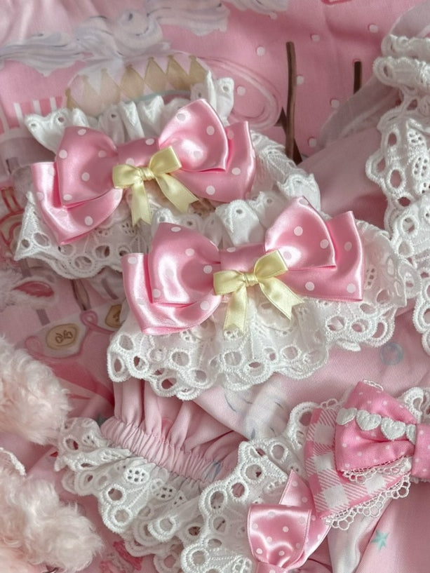 Pink/Yellow Polka-dot Pattern Bowknot Design Wrist Cuffs