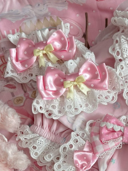 Pink/Yellow Polka-dot Pattern Bowknot Design Wrist Cuffs